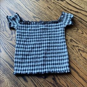 Black and white off the shoulder crop top